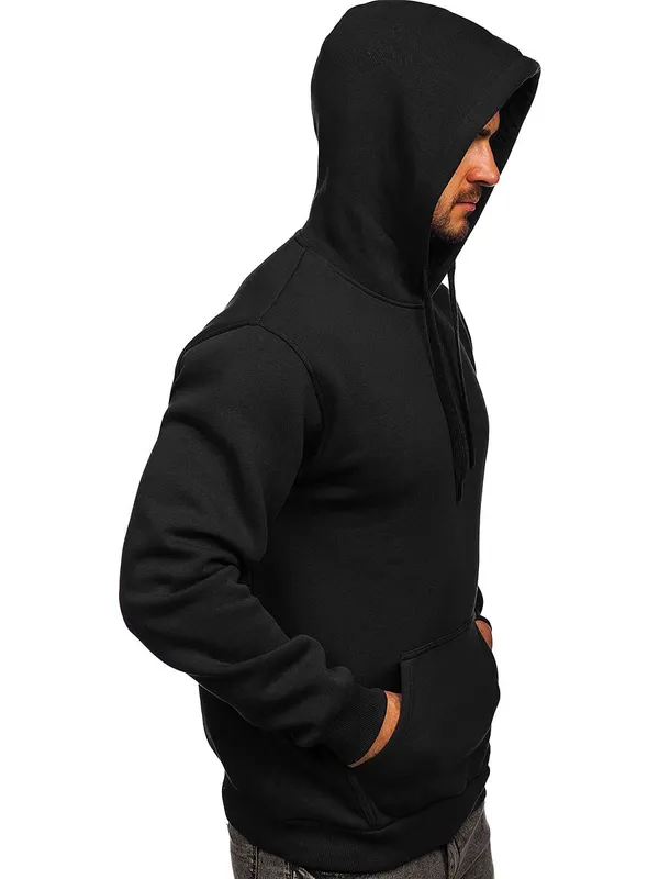 Black_Plain_Hooded_Pullover_Sweatshirt_For_Men_&_Women