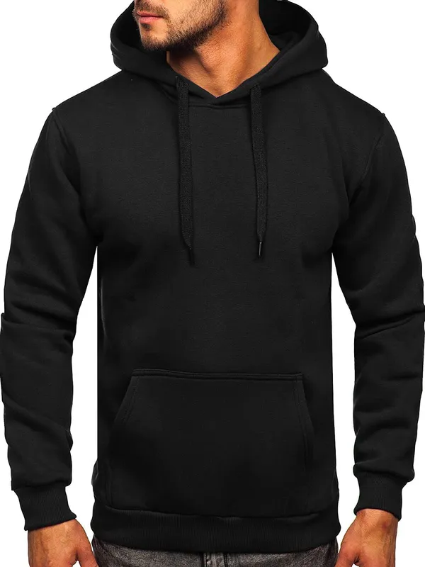 Black_Plain_Hooded_Pullover_Sweatshirt_For_Men_&_Women