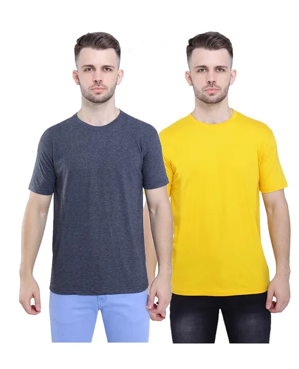 Anthracite_Melange,_Mustard_Stylish_Plain_T-Shirt_For_Men_&_Women_Ultra_Soft_Pure_Cotton_-_Pack_Of_2