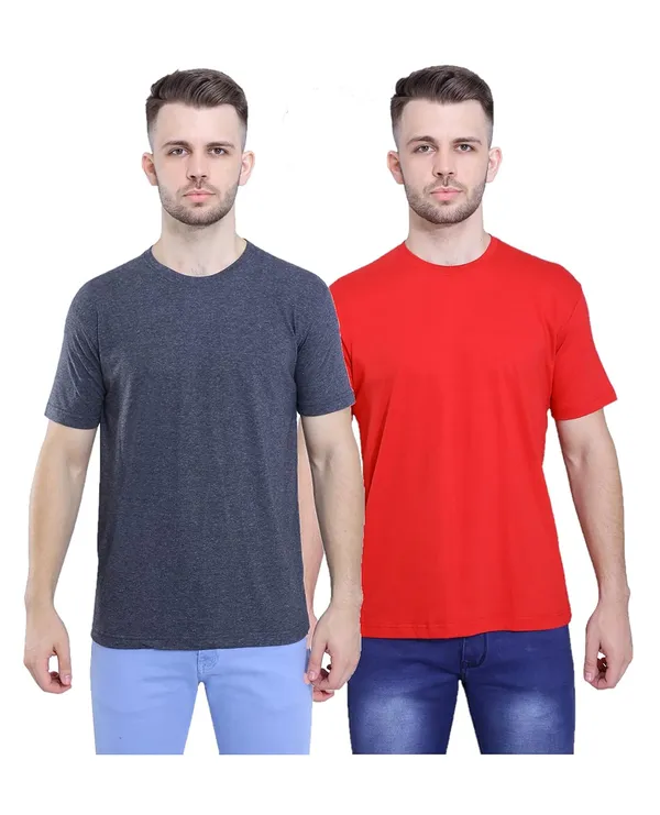 Anthracite_Melange,_Red_Stylish_Plain_T-Shirt_For_Men_&_Women_Ultra_Soft_Pure_Cotton_-_Pack_Of_2
