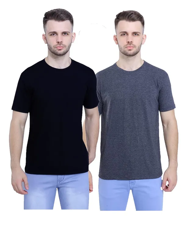 Black,_Anthracite_Melange_Pure_Cotton_Ultra_Soft_Stylish_Plain_T-Shirt_For_Men_&_Women_(Pack_Of_2)