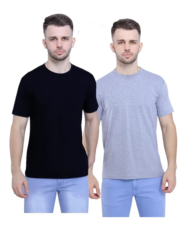 Black,_Grey_Melange_Pure_Cotton_Ultra_Soft_Stylish_Plain_T-Shirt_For_Men_&_Women_(Pack_Of_2)