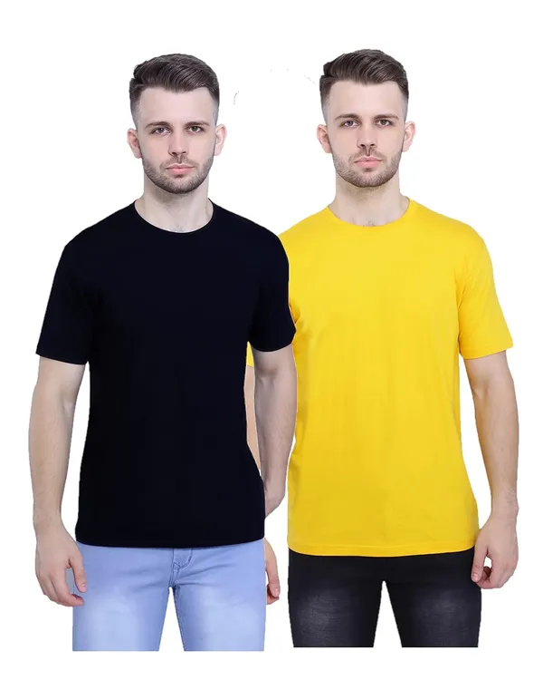 Black,_Mustard_Pure_Cotton_Ultra_Soft_Stylish_Plain_T-Shirt_For_Men_&_Women_(Pack_Of_2)