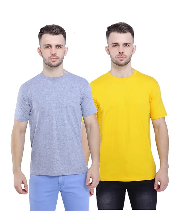 Grey_Melange,_Mustard_Pure_Cotton_Ultra_Soft_Stylish_Plain_T-Shirt_For_Men_Women_(Pack_Of_2)