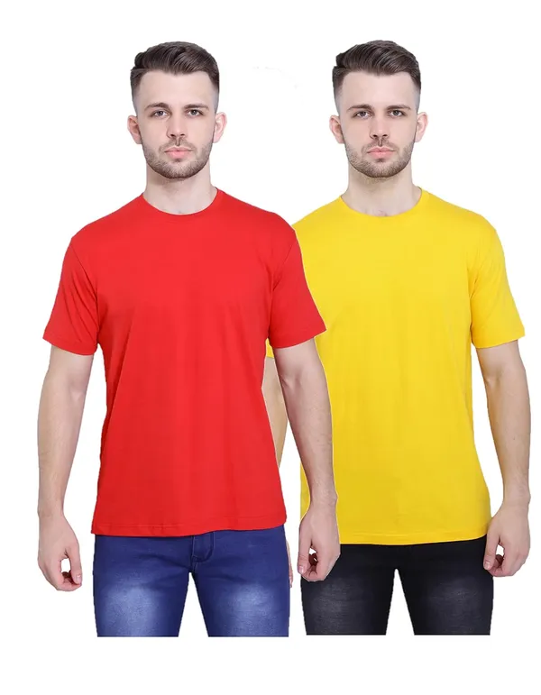 Red,_Mustard_Pure_Cotton_Ultra_Soft_Stylish_Plain_T-Shirt_For_Men_&_Women