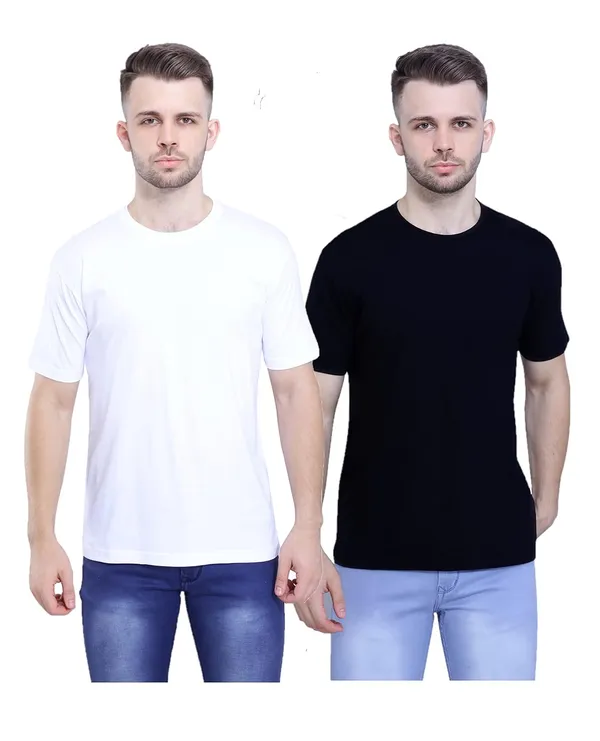 White,_Black_Regular_Fit_Pure_Cotton_Stylish_Plain_T-Shirt_For_Men_Women_(Pack_Of_2)