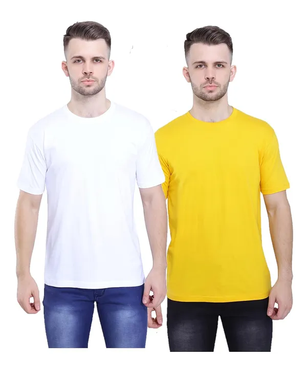 White,_Mustard_Regular_Fit_Pure_Cotton_Stylish_Plain_T-Shirt_For_Men_Women_(Pack_Of_2)