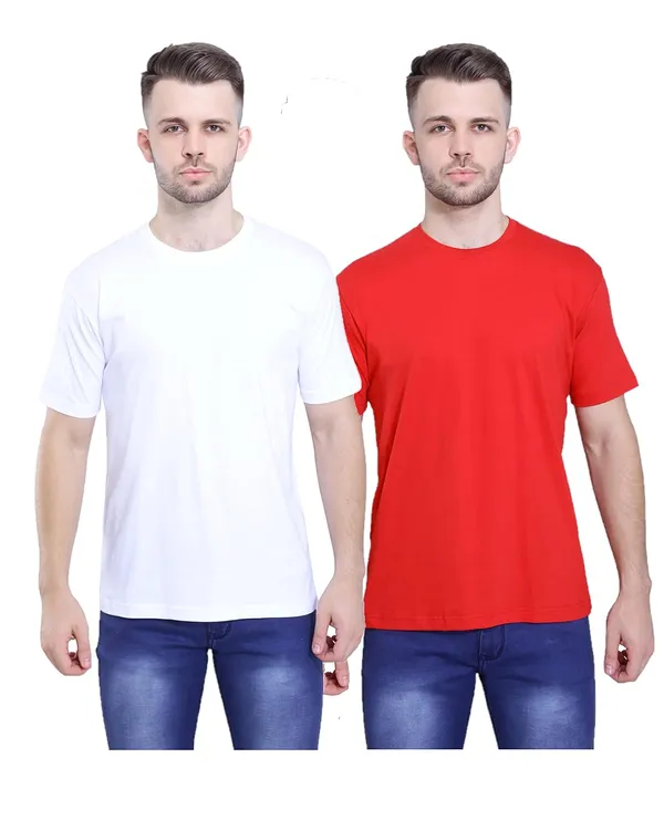 White,_Red_Regular_Fit_Pure_Cotton_Stylish_Plain_T-Shirt_For_Men_Women_(Pack_Of_2)