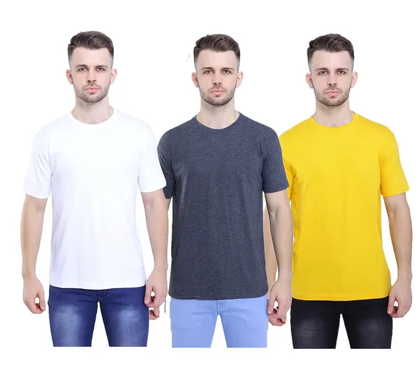 White,_Anthracite,_Mustard_Ultra_Soft_Pure_Cotton_Plain_T-Shirt_For_Men_&_Women_(Pack_Of_3)