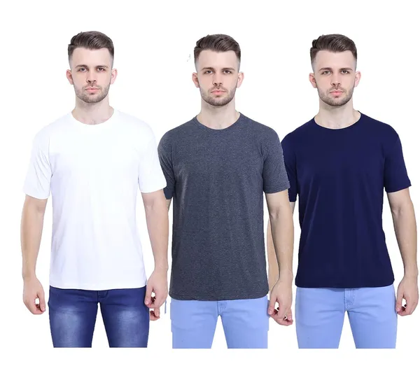 White,_Anthracite,_Navy_Blue_Ultra_Soft_Pure_Cotton_Plain_T-Shirt_For_Men_&_Women_(Pack_Of_3)