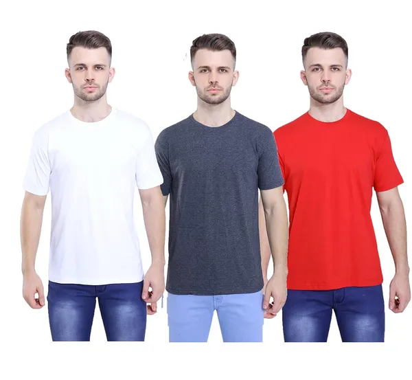 White,_Anthracite,_Red_Ultra_Soft_Pure_Cotton_Plain_T-Shirt_For_Men_&_Women_(Pack_Of_3)