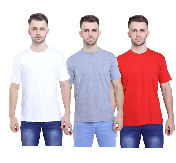 White,_Grey,_Red_Ultra_Soft_Pure_Cotton_Plain_T-Shirt_For_Men_&_Women_(Pack_Of_3)