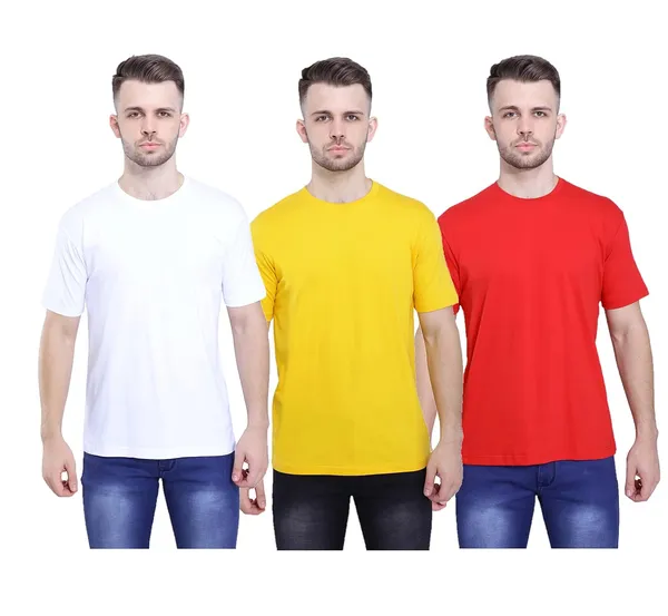White,_Mustard,_Red_Ultra_Soft_Pure_Cotton_Plain_T-Shirt_For_Men_&_Women_(Pack_Of_3)