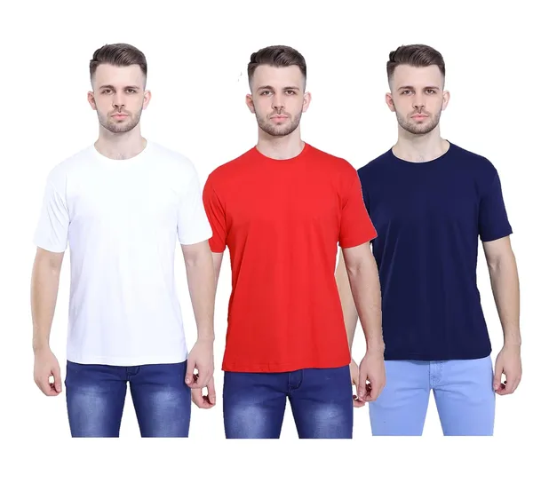 White,_Red,_Navy_Blue_Ultra_Soft_Pure_Cotton_Plain_T-Shirt_For_Men_&_Women_(Pack_Of_3)