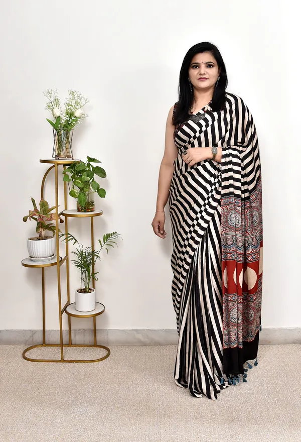 Pure_Modal_Silk_ajrkh_hendblok__Saree_With_Unstitched_Blouse_Piece