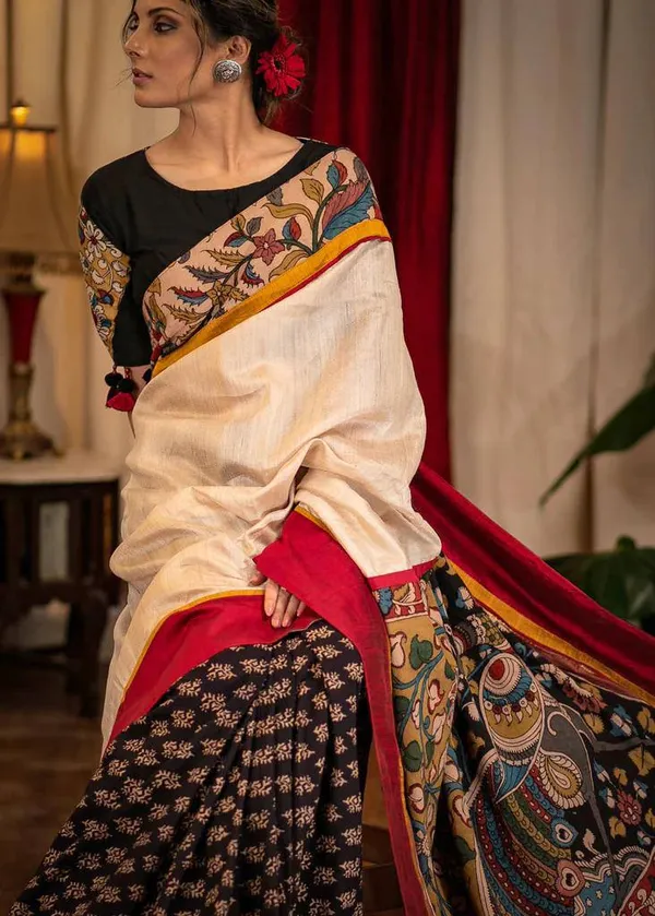 Designer_Kalamkari_Linen_Saree_With_Blouse_Piece