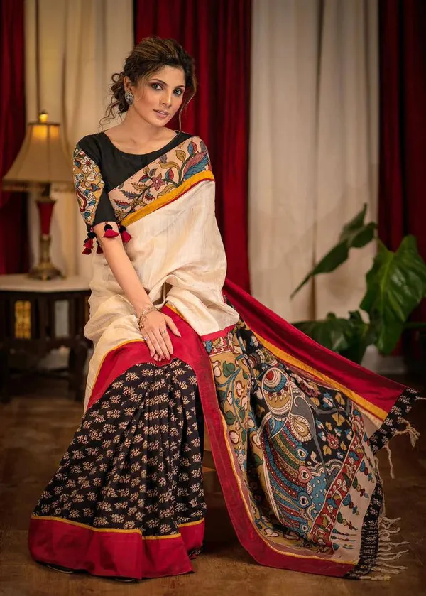 Designer_Kalamkari_Linen_Saree_With_Blouse_Piece