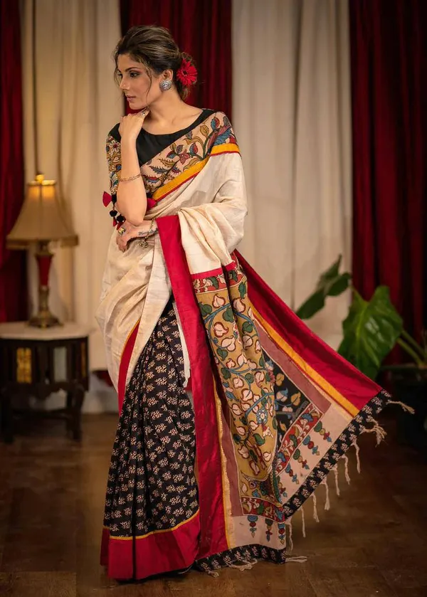 Designer_Kalamkari_Linen_Saree_With_Blouse_Piece