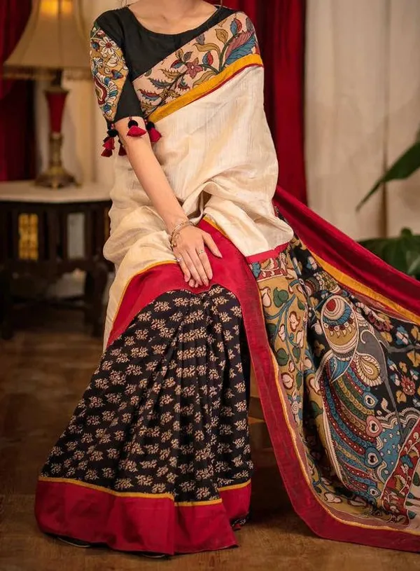 Designer_Kalamkari_Linen_Saree_With_Blouse_Piece