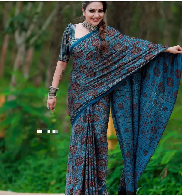 Ajrakh_Handblock_Printed_Modal_Silk_Saree_With_Blouse_Piece_For_Women