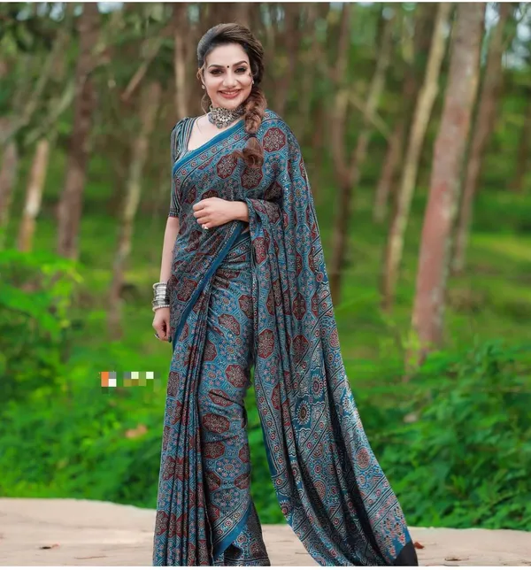 Ajrakh_Handblock_Printed_Modal_Silk_Saree_With_Blouse_Piece_For_Women