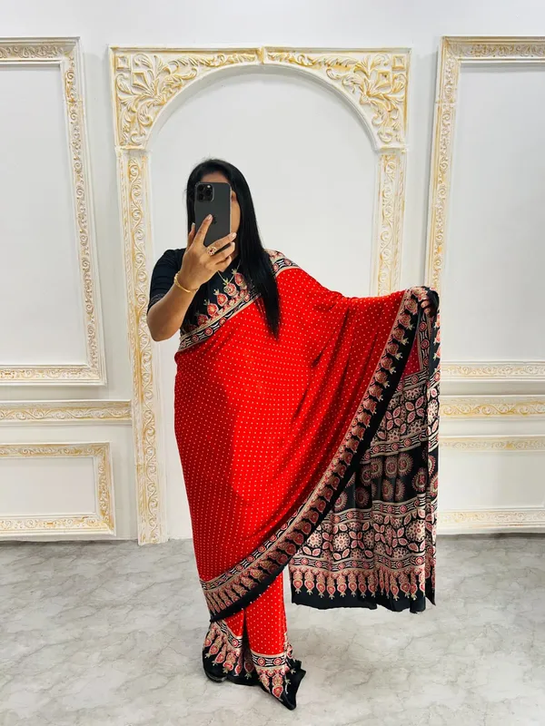Pure__Satin_with_butifull_Ajrak_printed_Sarees_rich_Pallu