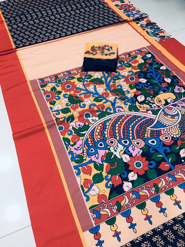 Designer_Kalamkari_Linen_Saree_With_Blouse_Piece