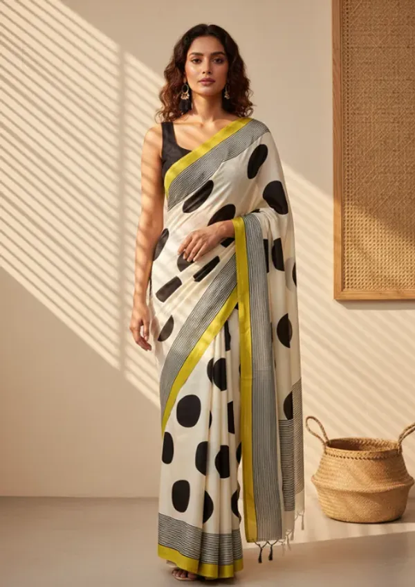 White_Ajrakh_Modal_Silk_Saree_with_Ball_Motif_–_Soft_&_Elegant_Ethnic_Wear