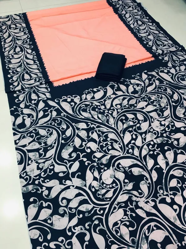 Peach_Color_Kalamkari_Linen_Saree_With_Blouse_Piece