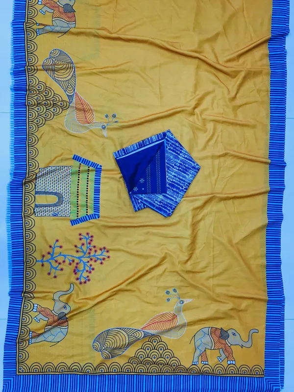 Musterd_Linen_Saree_With_Blouse_Piece