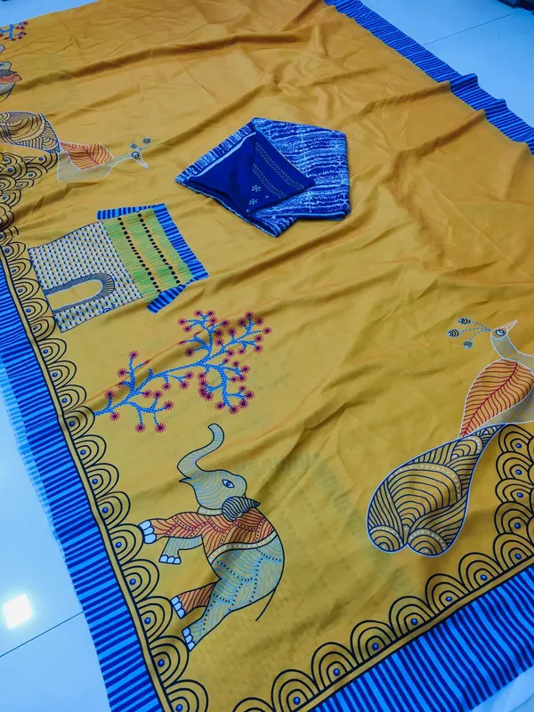 Musterd_Linen_Saree_With_Blouse_Piece