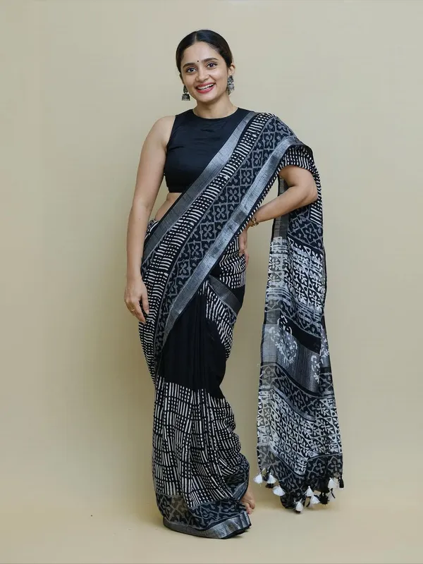 New_Pure_Western_Look_Silver_Patta_Linen_Saree