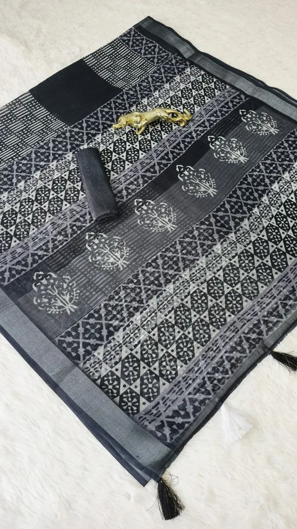 New_Pure_Western_Look_Silver_Patta_Linen_Saree