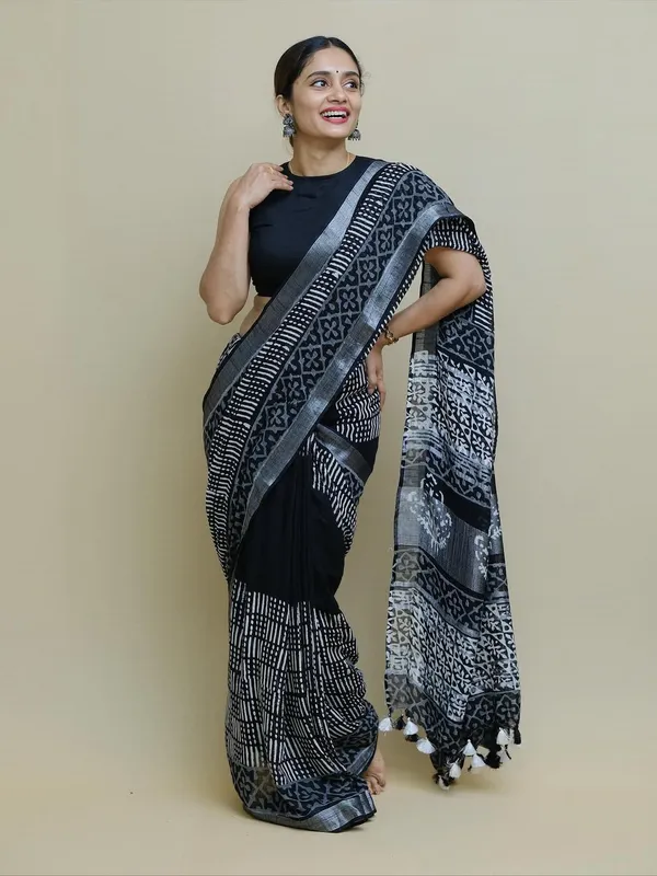 New_Pure_Western_Look_Silver_Patta_Linen_Saree