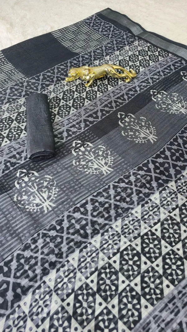 New_Pure_Western_Look_Silver_Patta_Linen_Saree