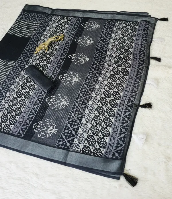 New_Pure_Western_Look_Silver_Patta_Linen_Saree