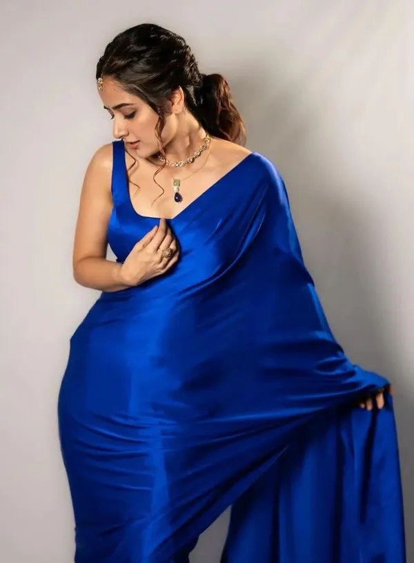 Royal_Blue_Satin_Silk_Saree_With_Blouse_Piece