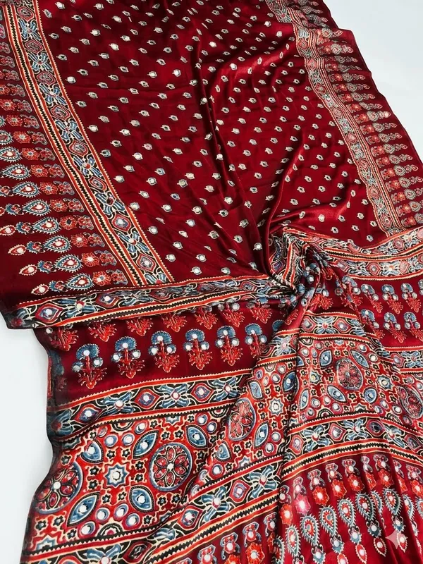 NEW_RED_LOTUS_MIRROR_WORK__AJRKH__SAREE_