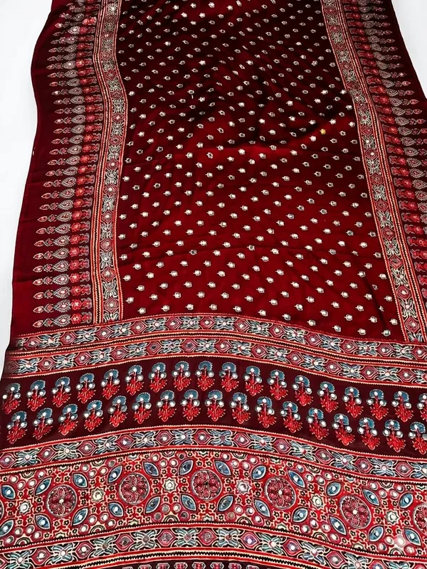 NEW_RED_LOTUS_MIRROR_WORK__AJRKH__SAREE_