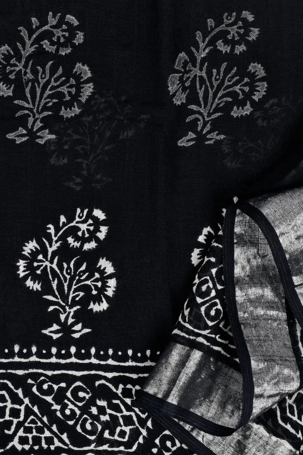 Chandani_Black_Digital_Block_Print_Linen_Saree_With_Blouse_Piece