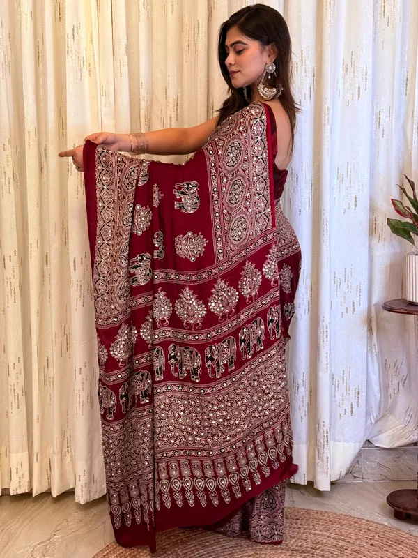 Premium_Soft_Silk_Gajji_Bandhej_Saree_with_Mirror_Work_&_Ajrakh_Print