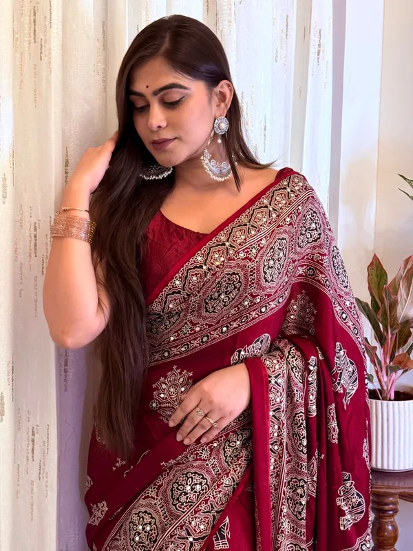 Premium_Soft_Silk_Gajji_Bandhej_Saree_with_Mirror_Work_&_Ajrakh_Print