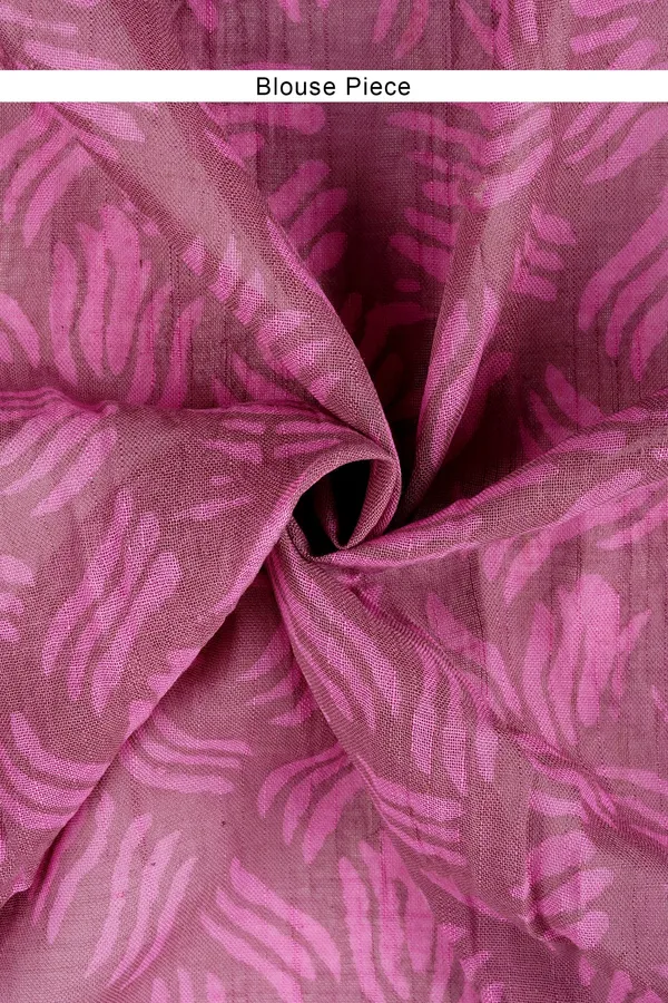 New_Tint_Of_Tulip_Digital_Block_Print_Linen_Cotton_Saree_With_Blouse_Piece