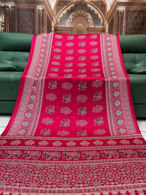 Premium_Collection_Soft_Silk_with_Gajji_bandhej-Mirror_work-Ajrakh