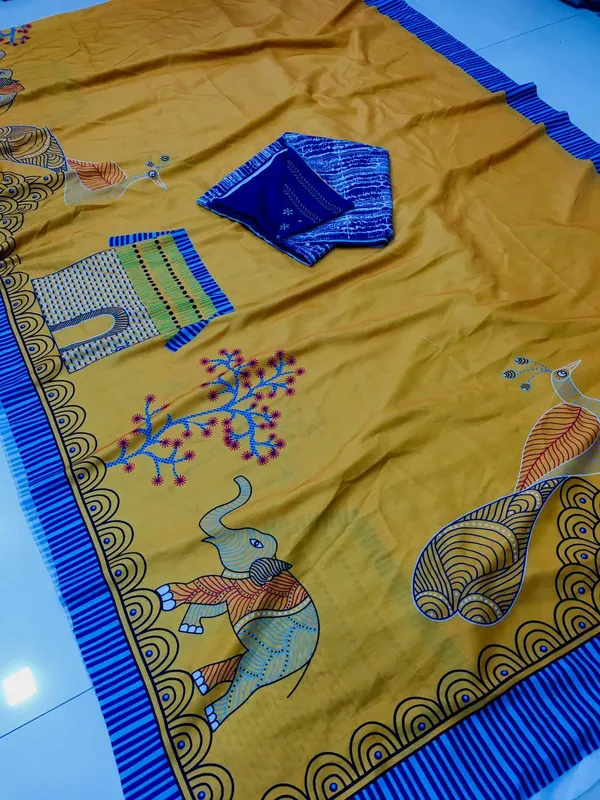 Musterd_Linen_Saree_With_Blouse_Piece