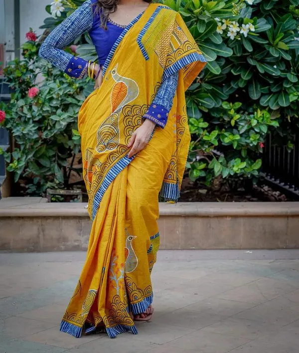 Musterd_Linen_Saree_With_Blouse_Piece