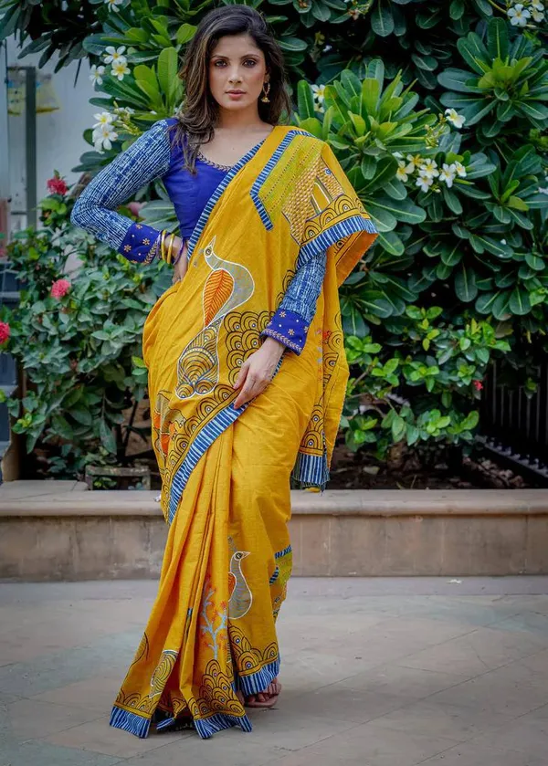 Musterd_Linen_Saree_With_Blouse_Piece