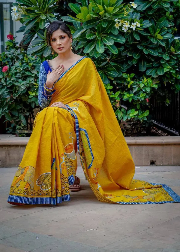 Musterd_Linen_Saree_With_Blouse_Piece
