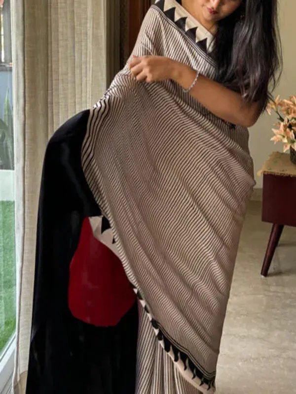 Cream_Red_Dot_Ajrakh_Modal_Silk_Saree_