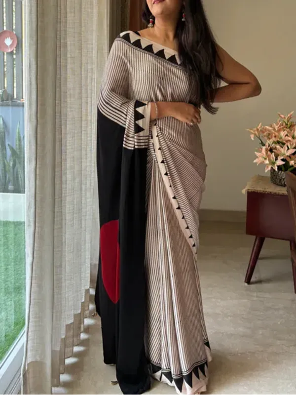 Cream_Red_Dot_Ajrakh_Modal_Silk_Saree_